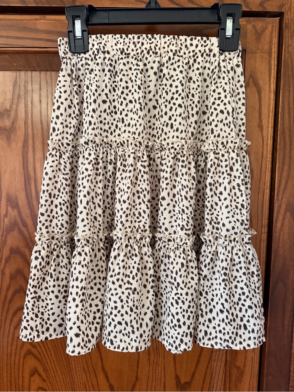 Tiered Cream Animal-Print Midi Skirt